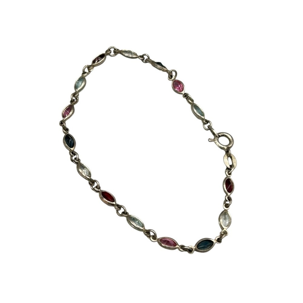 925 Italy Sterling Silver Multicolor Gemstone Bracelet